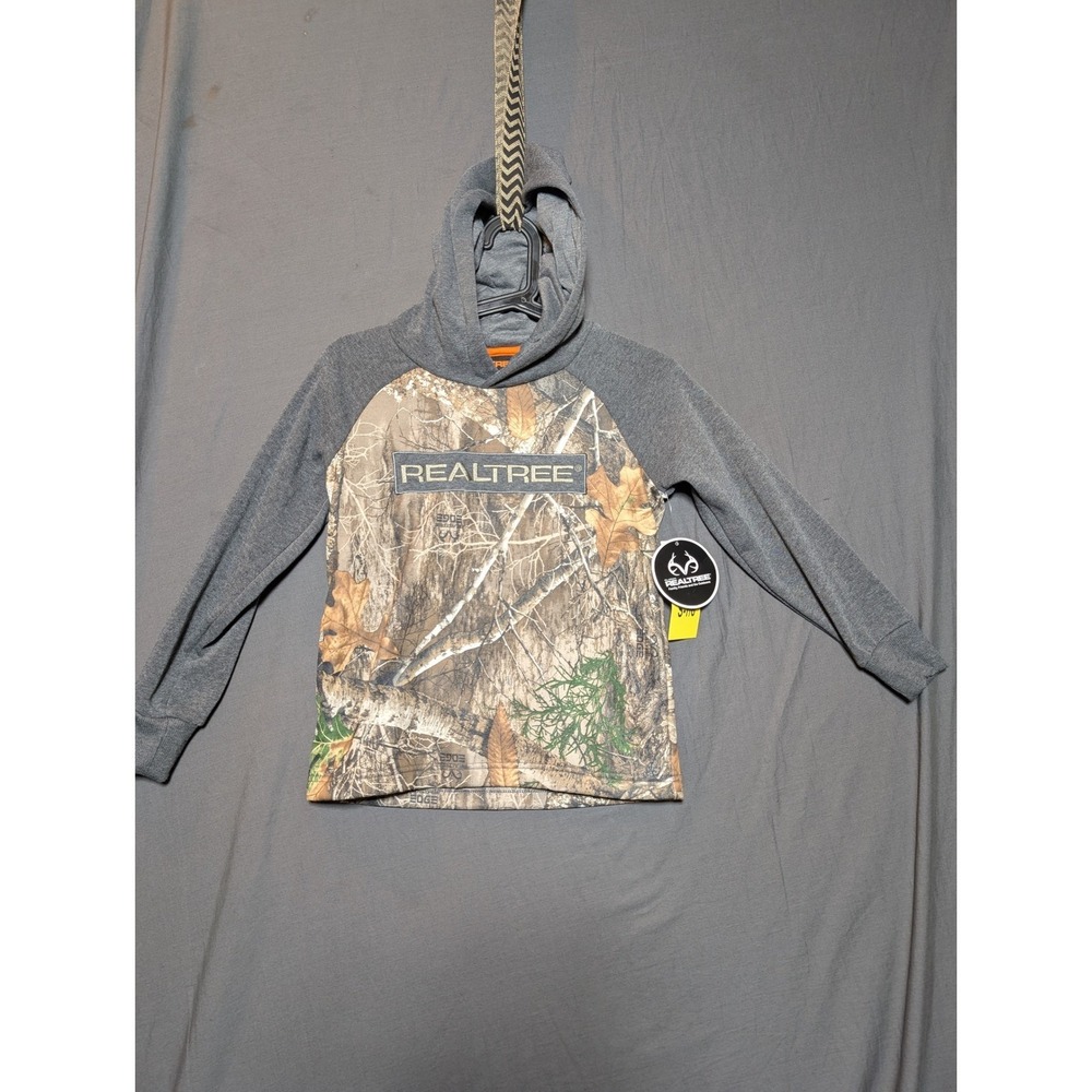 Kids Realtree Camo Hoodie Long Sleeve Raglan‎ Gray Youth Size S 7 8